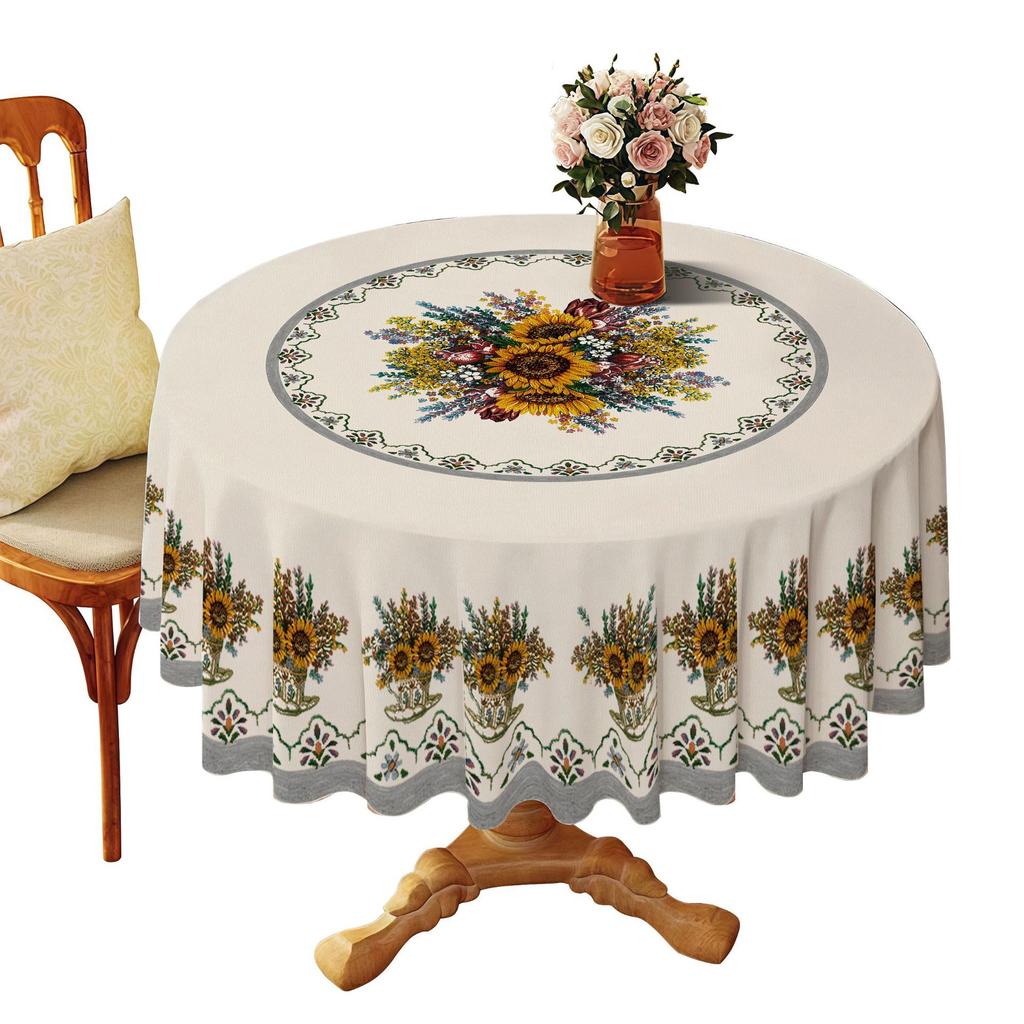 New Imitation Embroidery Pvc Round Tablecloth Ethnic Style Waterproof Oilproof Heatproof Washable Durable Decorative Tablecloth