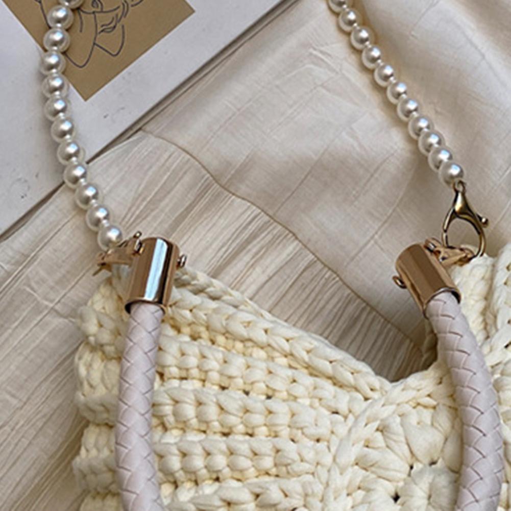 Women Pearls Chain Crossbody Bags Handwoven Seashell Boho Clutch Purse Creative Crochet Shoulder Bag Beach Travel Small Handbags