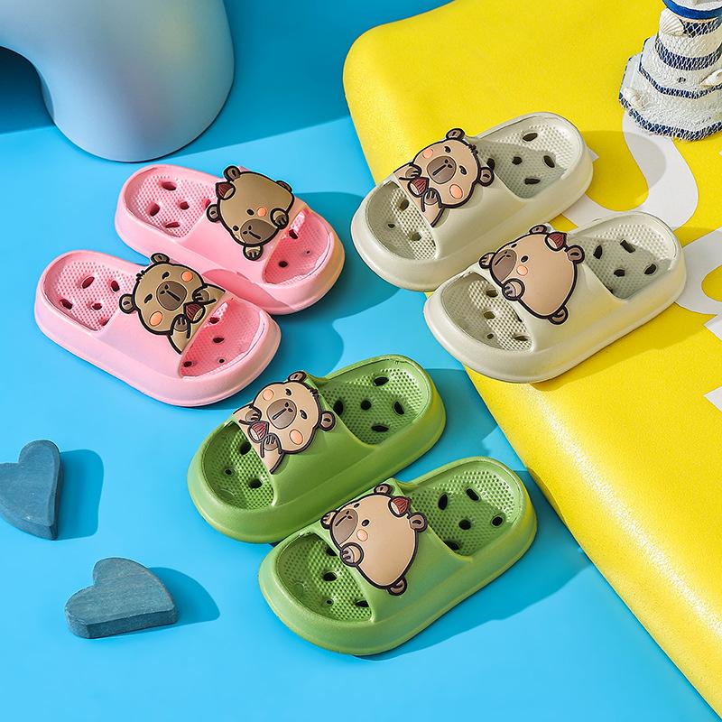 Kids Capybara Cartoon Bathroom Slippers Summer Non Slip Drainage Cool Sandals For Boys And Girls Bath Home Shoes