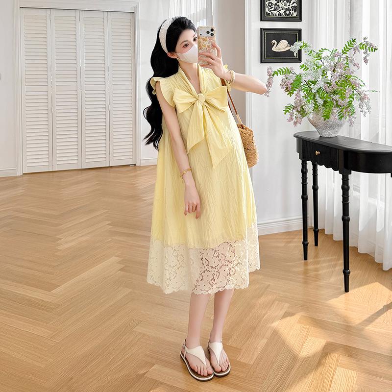 2026 Embroidered Flutter Sleeve Maternity Dress M