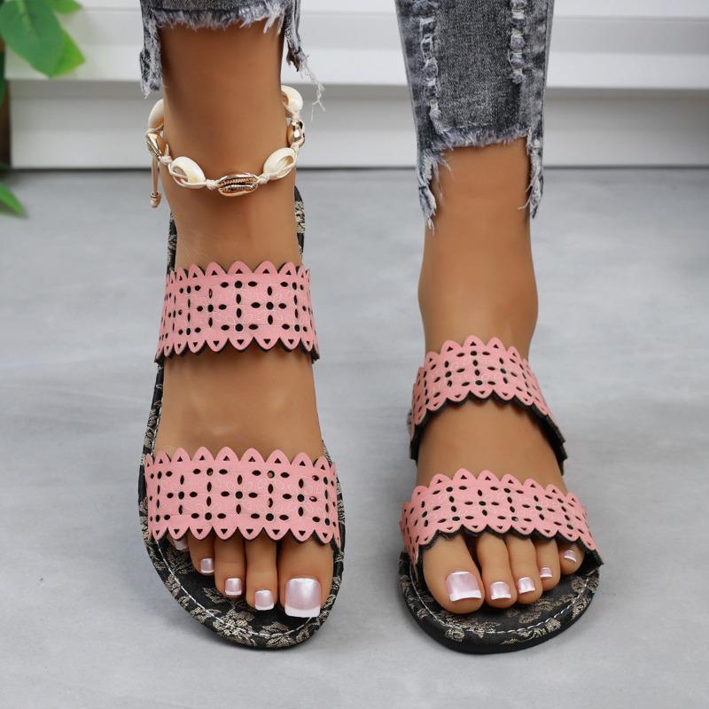Summer Outer Wear One Word Flip Flops Printed Hollow Out Fashion Lightweight Casual Sandal Flops