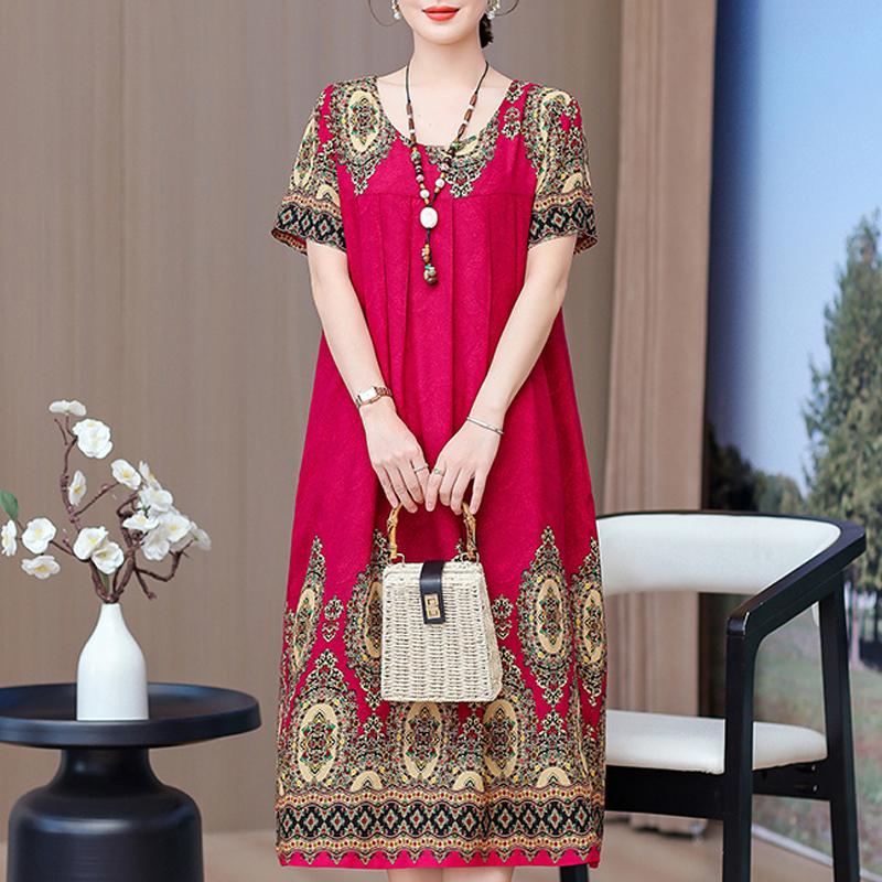 Elegante lange Kleider mit Ärmeln Übergröße Lässiges lockeres Kurzarm-Vintage-Kleid für Damen Sommerkleidung