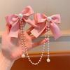 Elegant Double Bowknot Hair Clip for Kids with Tassel Pearls Designs Perfect for Little Girls Daily Wear and Event