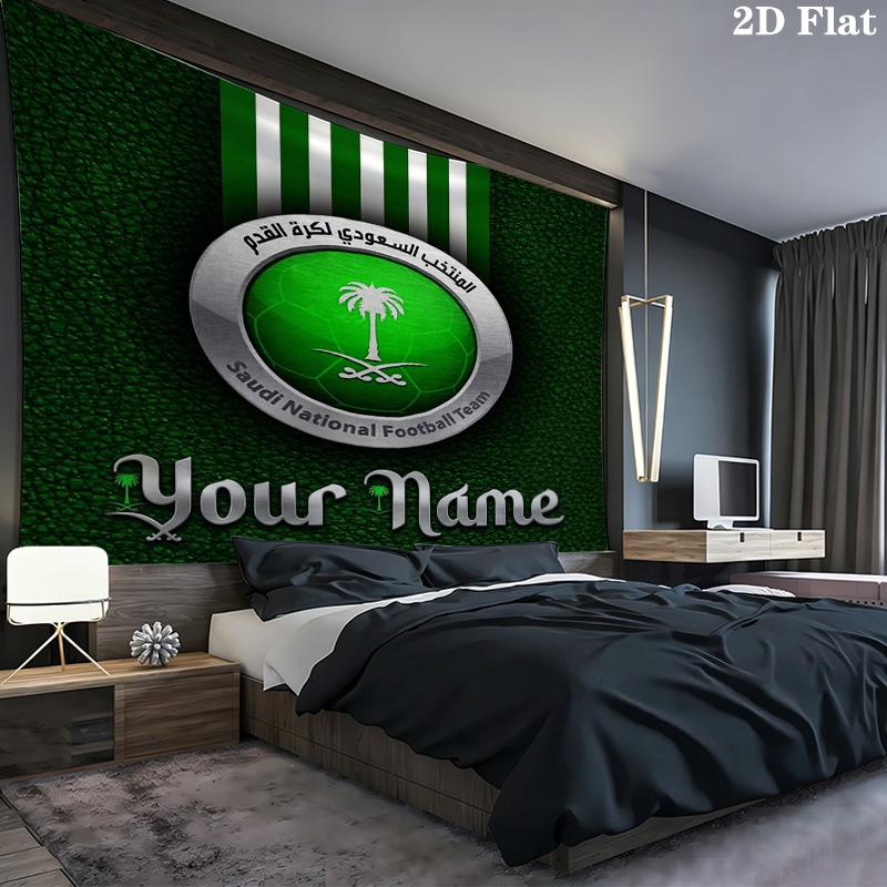 Saudi Football Crest Custom Name Wall Tapestry Aesthetic Wall Hanging Printed Fabric Blanket Decorative Tapestries For Bedroom Living Room Home Decor