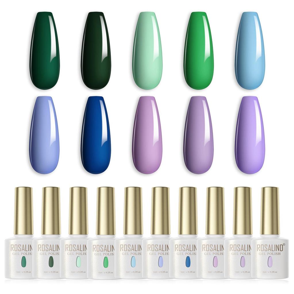 Rosalind 10PCS Gel Nail Polish Set 6ml Pure Color Gel Nail Polish Top Coat UV LED Light Nail Sup.
