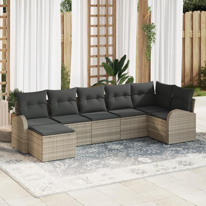 VidaXL Ensemble de canapé de jardin 7 pièces avec coussins gris clair en poly rotin 3346132