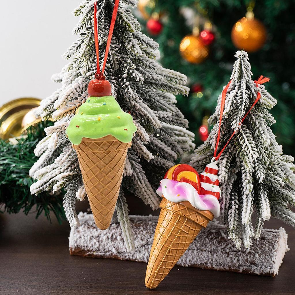 Ice Cream Cone Ornament Dessert Decor Resin Christmas Tree Hanging Decoration Christmas Pendant for Home Dining Room Festival