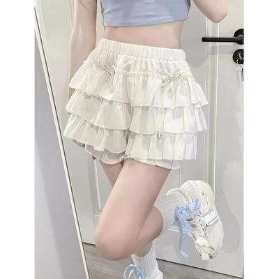 Jupe mini à volants Y2K pour femme, jupe trapèze Kawaii Lolita avec nœud, taille haute, style Harajuku, style japonais, rose et blanc