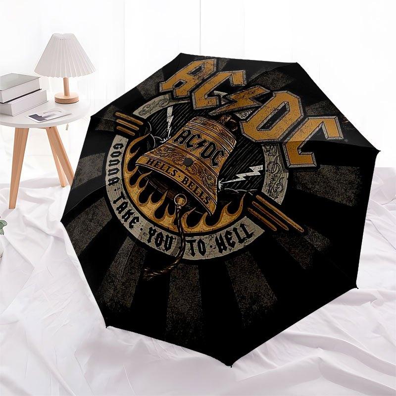 1 Stück ACDC Band Automatik-Regenschirm mit praktischem Dreifachschirm und 8 Eisenstreben - geeignet für den täglichen Gebrauch im Freien