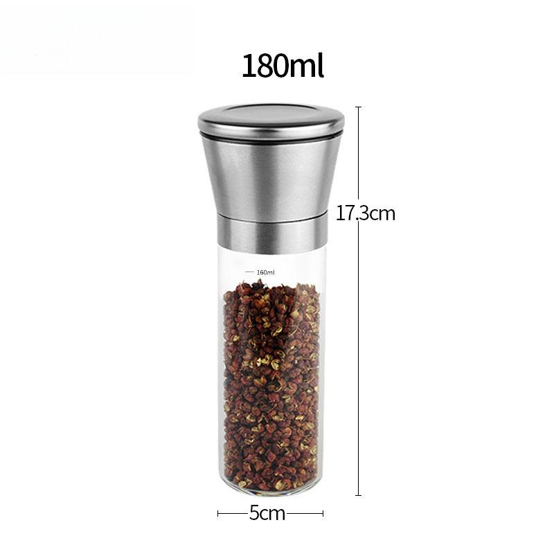 Stainless Steel Black Pepper Grinder Manual Carbon Steel Core Glass Seasoning Box Jar Pepper Spice