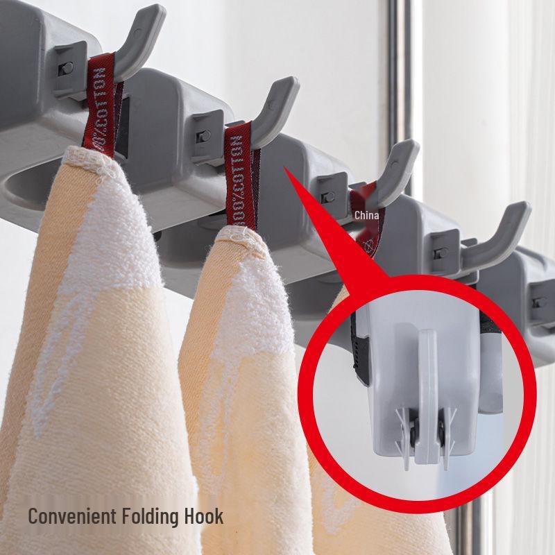 Movable Stainless Steel Mop Storage Rack with Hooks for Floor-Standing Draining in Schools and Factories