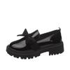 Fashion 2025 Spring Bowknot Platform Loafers Women Black Faux Leather Slip On Flats Shoes Woman College Style Thick Sole Dress Shoes