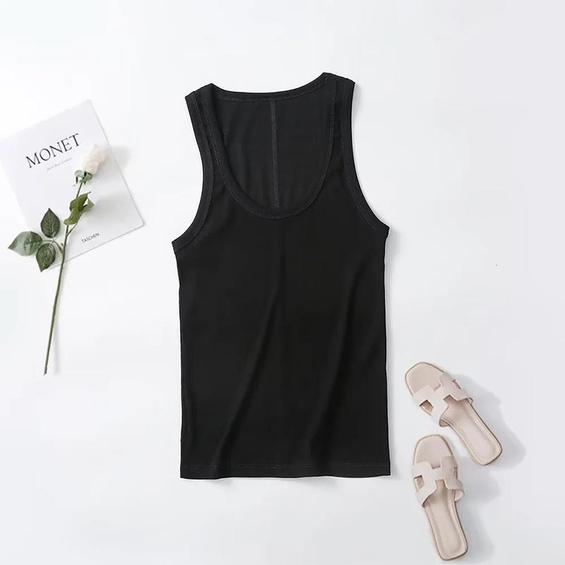 

2025 Spring/Summer New Product Women s Slim Fit Solid Color Suspended Ribbed Tank Top Spicy Girl Style T-shirt S чорний