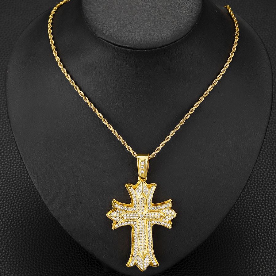 Modische Legierungskreuz-Voll-Diamant-Einfache Anhängerhalskette mit übertriebener Persönlichkeit, Leichter Luxus-Accessoire-Schmuck