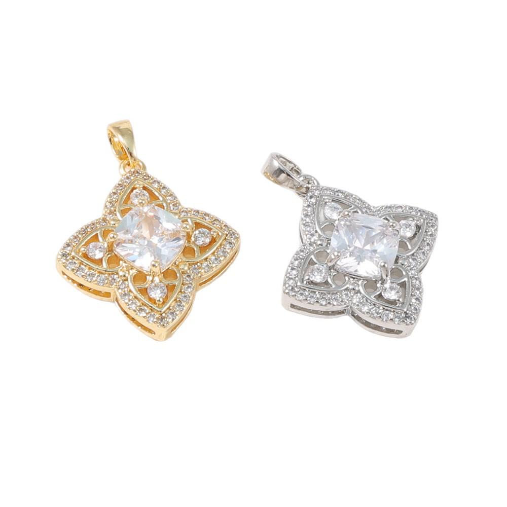 Luxury Four-Leaf Clover Pendant with Main Diamond & Zirconia Accents