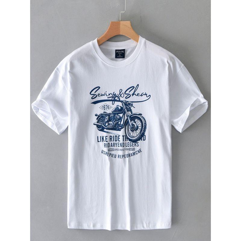 Summer American Short Sleeve T-Shirt Men Heavy Weight Pure Cotton Fashion Brand Printing Parka Loose Crew Neck Half Sleeve T-shirt Best Selling