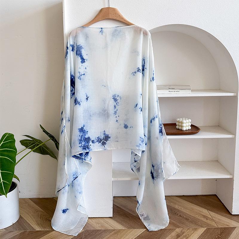 Tenký šál postupná změna barvy cestovní foto ochrana proti slunci hedvábný šátek volná sluneční clona halenka knoflíkový šál