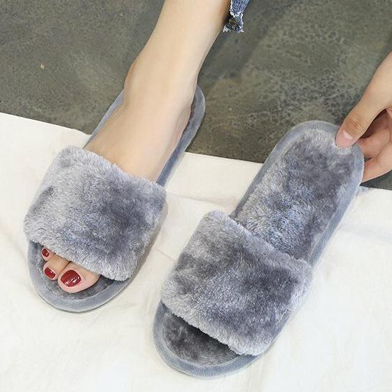 Cotton Slippers for Women At Home, Indoor, Anti Slip Opening, Straight Lined Woolen Slippers for Women, Plush Spring and Autumn Slippers