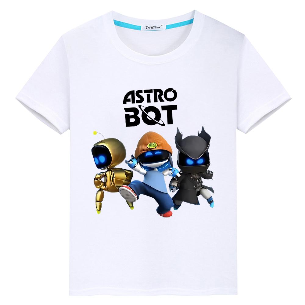 Game Astro Bot T Shirt for Kids Boy 10years 100%Cotton Print Anime Short Kawaii Tops Cartoon T-shirt Y2k One Piece Girls Clothes