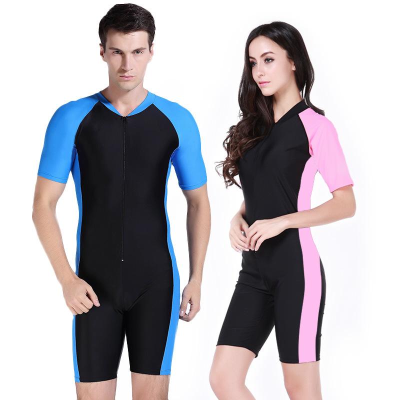 Short-sleeved Couple's One-piece Sunblock Suit Diving Surfing Swimsuit Women's Style