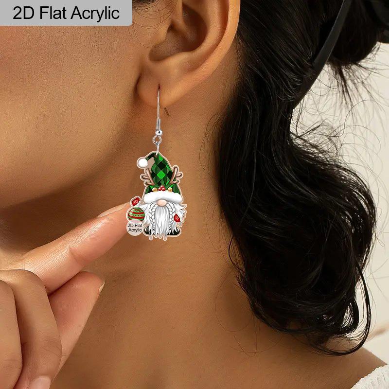 2D Flat Green Dwarf Antler Dangle Earrings, Lightweight Acrylic Material, Suitable for Women, Ideal for Party Gifts, Jewelry, and Christmas Gifts.