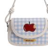 PU Leather Apple Plaid Shoulder Bag with Adjustable Strap Crossbody Bag Versatile Flap Bag for Women Work Shopping Travel Daily