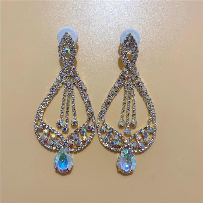 New Accessories, Fashionable Ab Diamond Fringed Earrings, European And American Temperament Trendy Rhinestone Earrings