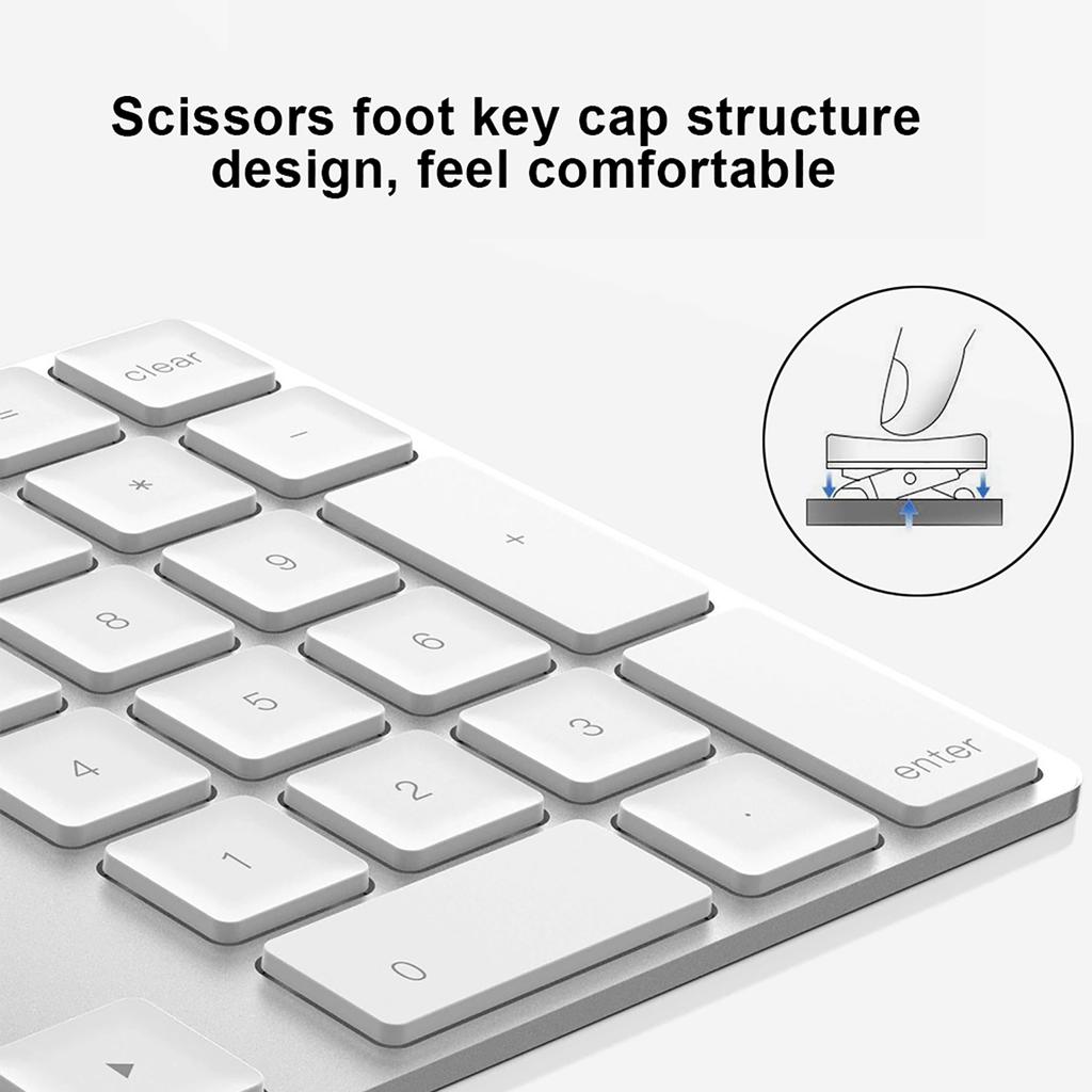 BT308 Mini tastatură numerică reîncărcabilă cu 34 de taste Tastatură numerică fără fir Tastatură mică