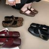 New Sheepskin Retro Style Square Head Single Shoes Women French Thick Heel Evening Commute Leopard Print Mary Jane Small Leather Shoes Women