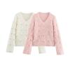 2024 Winter Women's Rhinestone V-Neck Fuzzy Knit Pullover Sweater