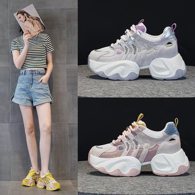 88181 aumento altezza interna 7 scarpe da ginnastica da papà in pelle donna, estive nuove versatili con suola spessa muffin