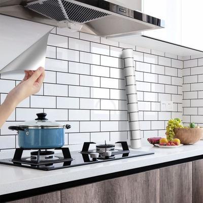 White Brick Adhesive Wall Wallpaper Waterproof and Oil Resistant Kitchen Cabinets Wallpaper High Temperature Resistance 40cm