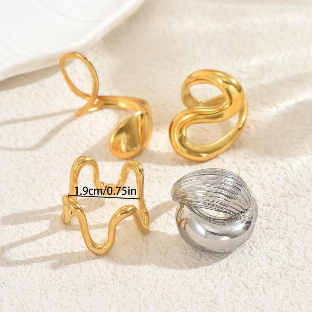 New style open geometric ring set niche light luxury line design versatile plain ring ring woman
