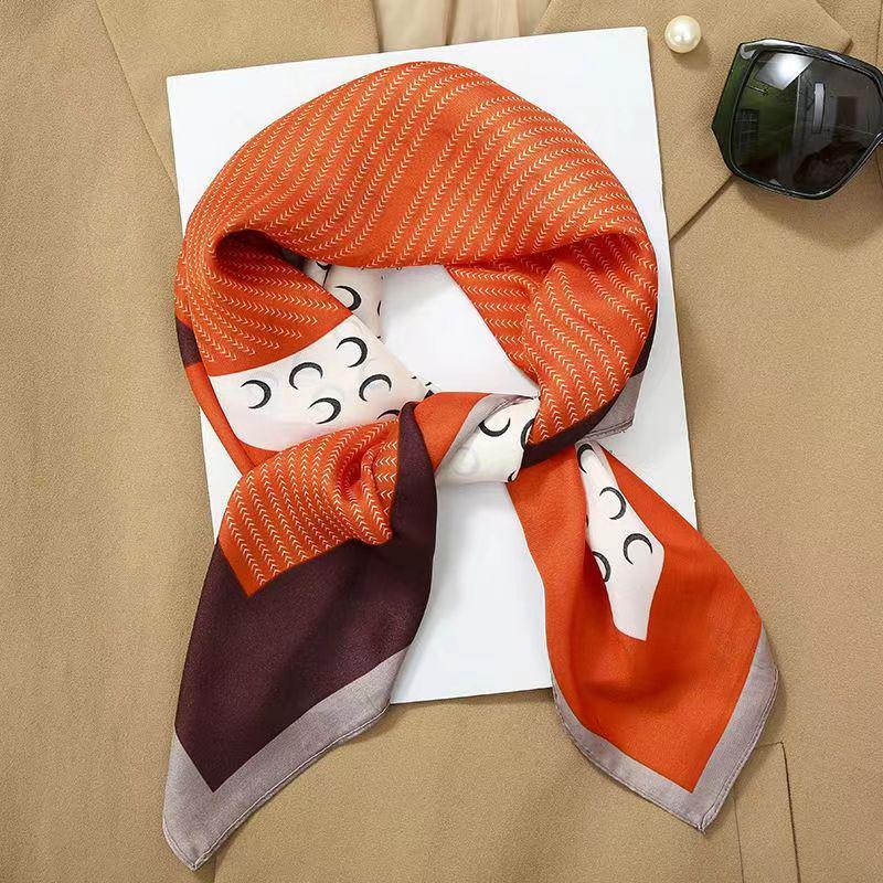 High-End Women's Lightweight Silk Square Scarf - Temperament Print Neckerchief for Neck Protection and Decoration.