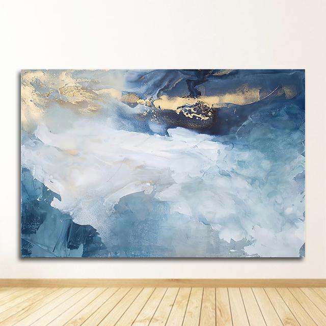 Poster und Drucke Wand Poster Home Decor Abstrakte Goldfolie Fluss Blau Leinwand Kunst Gemälde für Wohnzimmer Schlafzimmer