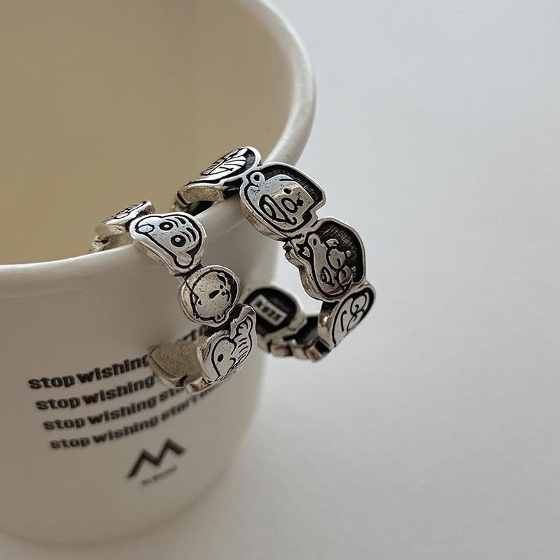 Cute Retro Doraemon Family Cartoon Adjustable Open Ring For Women Ins Style Fashion Accessory