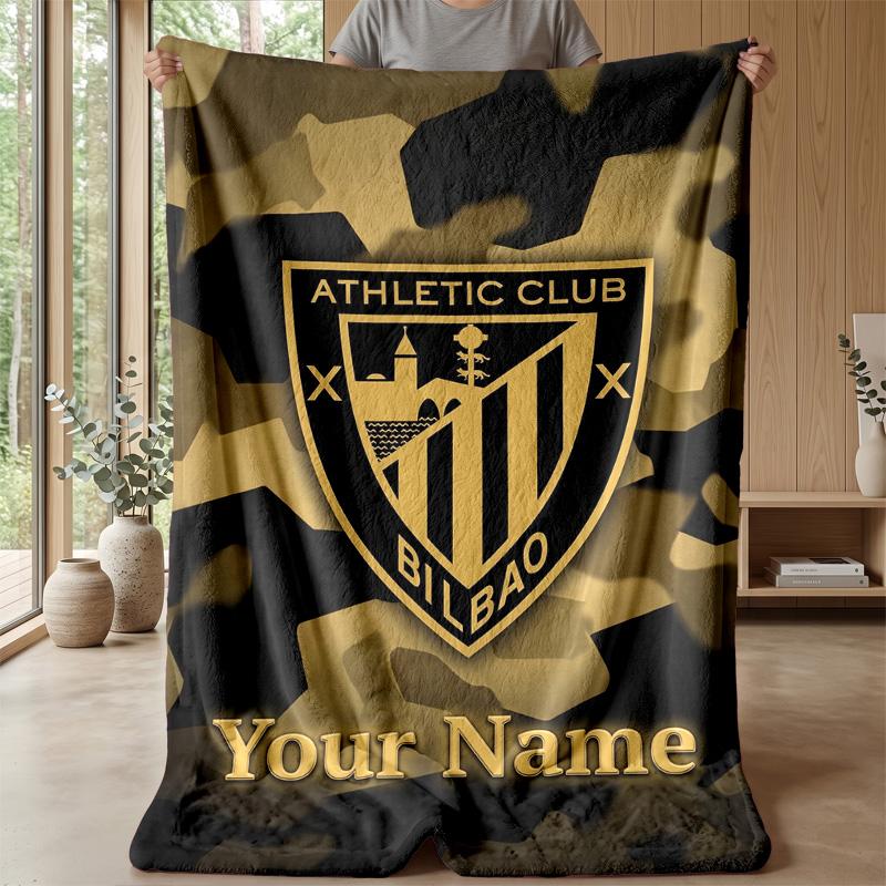 Custom Text Flannel Throw Blanket, Lightweight Cozy Bed Sofa BlanketAthletic Bilbao FC