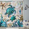 Stained Glass Turtle Shower Curtain Sea Life Art Ocean Pattern Starfish Jellyfish Mosaic Design Bath Decor Waterproof Fabric