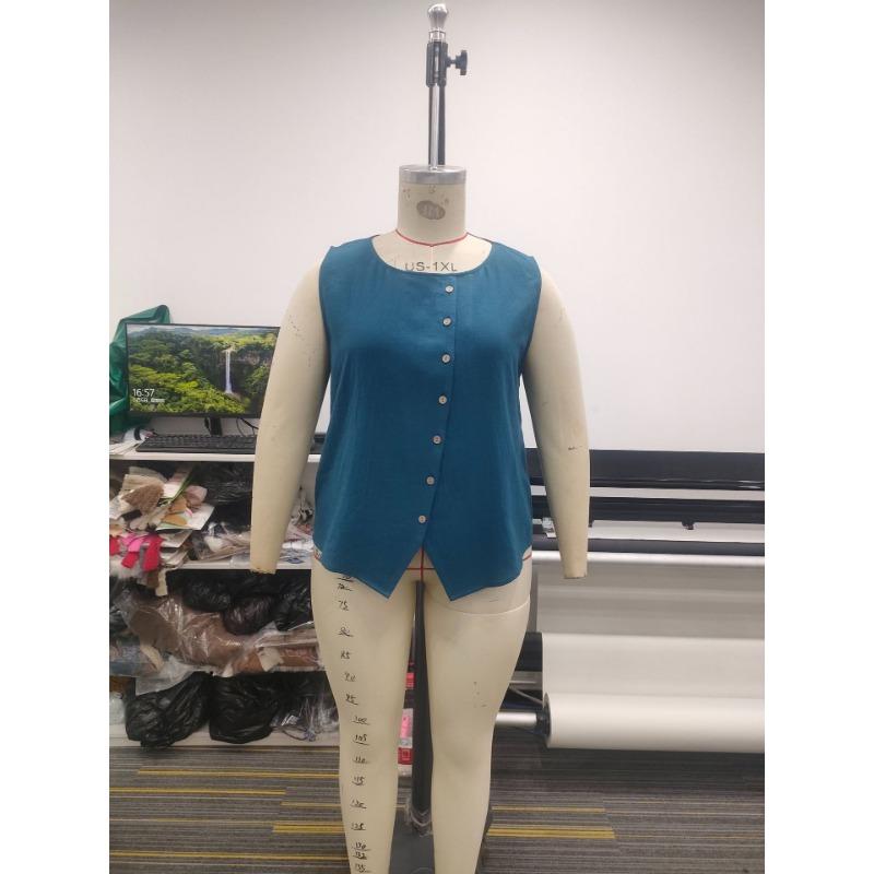 Damen Boho Locker Übergröße Diagonal Knopf Ärmellos Hemd Tanktop
