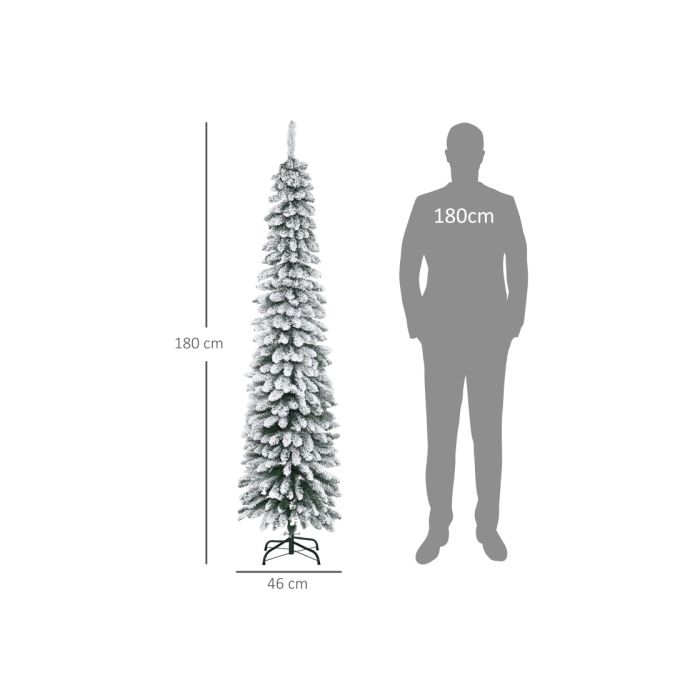 HOMCOM Sapin de Noël artificiel, enneigé, design étroit, ignifuge, 180 cm, vert/blanc