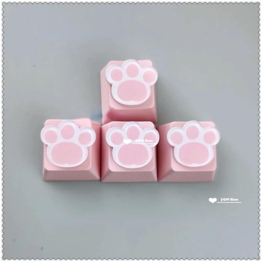 4pcs/set Lovely Cat Claw Key Cap Personality Cat Paw Keycaps for Mechanical Keyboard R4 Arrow Keys Pink Cute DIY Keycaps