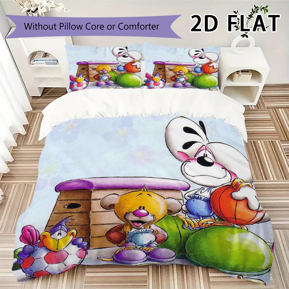 Diddl Pattern Bedding Uilt Set Uilt Cover Pillowcase Home Decoration Birthday Gift (1 * Duvet Cover + 2 * Pillowcase  Without Core)