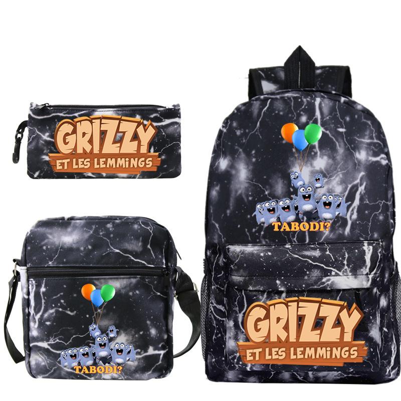Printed primary and secondary school students backpack shoulder bag pencil bag three-piece combination