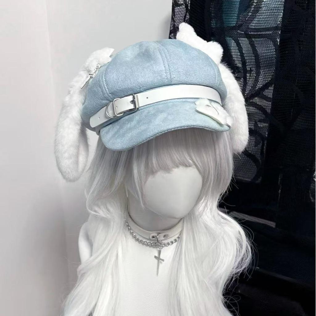Women's Kawaii Hat Sweet Style New Fashion Cap Grey Dog Eared Cap Subculture Beret Cute Individualistic Embodying Otaku Culture