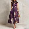 European and American women's clothing, temperament sleeveless digital printing long dress three-dimensional flower slim dress