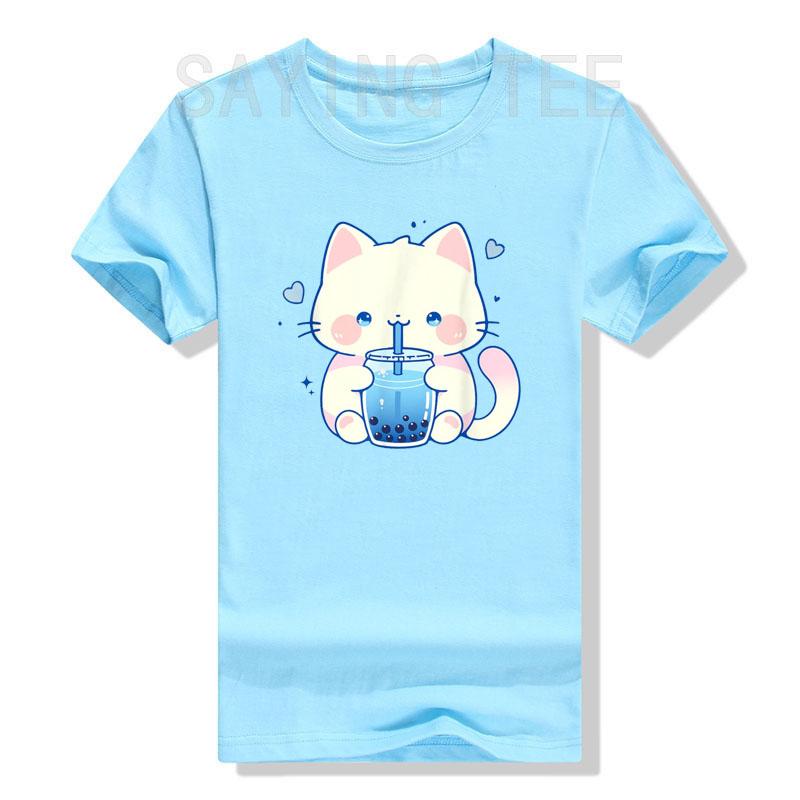 

Kawaii Cat Boba Japanese Cute Aesthetic Anime Girls Teens TShirt Funny Kitty Cartoon Graphic Outfit Short Sleeve Blouses Gifts 4XL