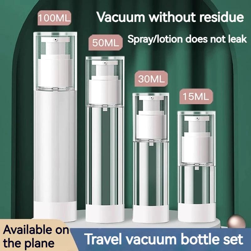 Clear Plastic Vacuum Spray Bottle Portable Travel Pump Lotion Jar 15/30ml Reusable Leak Proof for Toiletry Cosmetic Packing