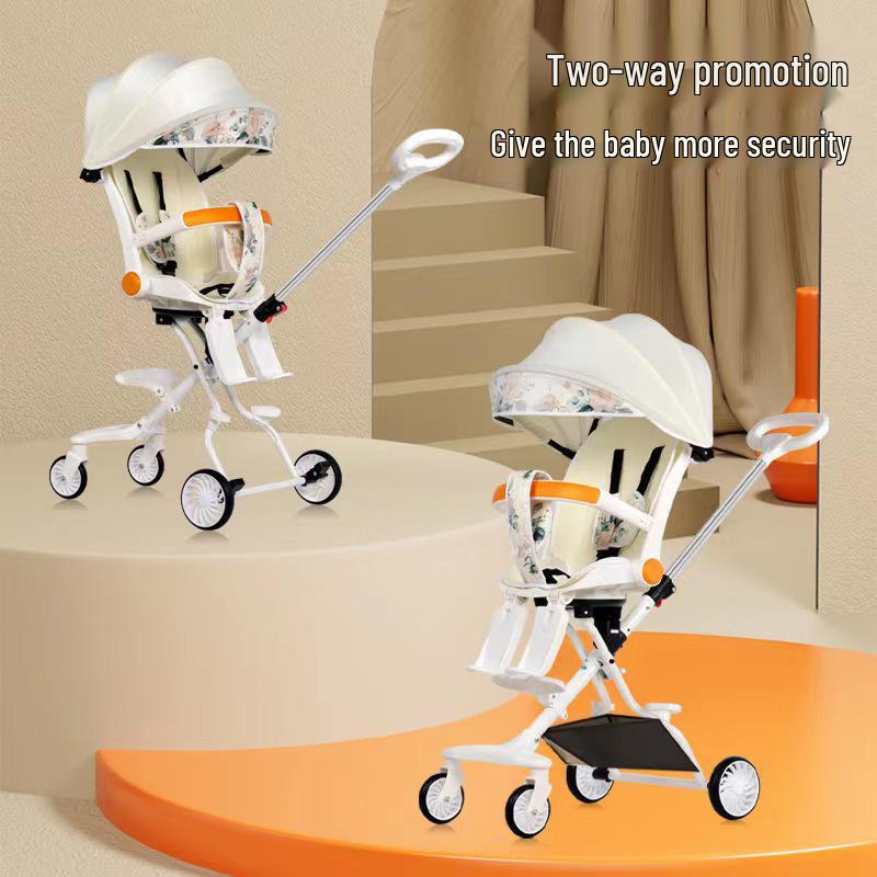 Cărucior pliabil bidirecțional cu șasiu înalt pentru bebeluș, cu patru roți