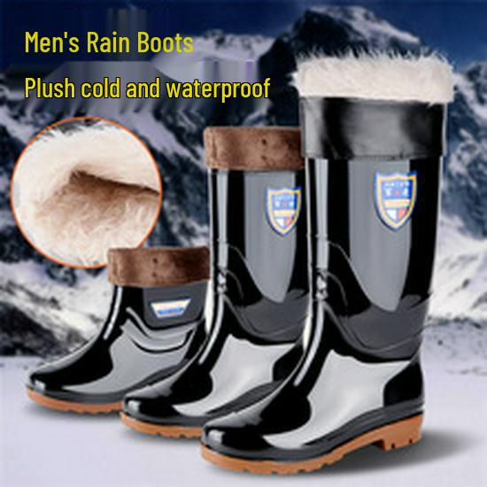 Men's Waterproof High Tube Rain Boots - Non-Slip Rubber Construction Boots