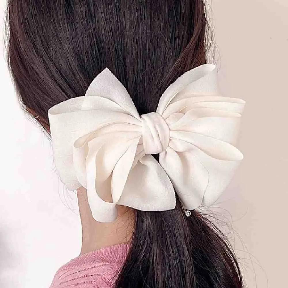Chamol automatic ribbon pin, ivory ribbon claw clip, ribbon hair clip, automatic hair pin, hair ribbon